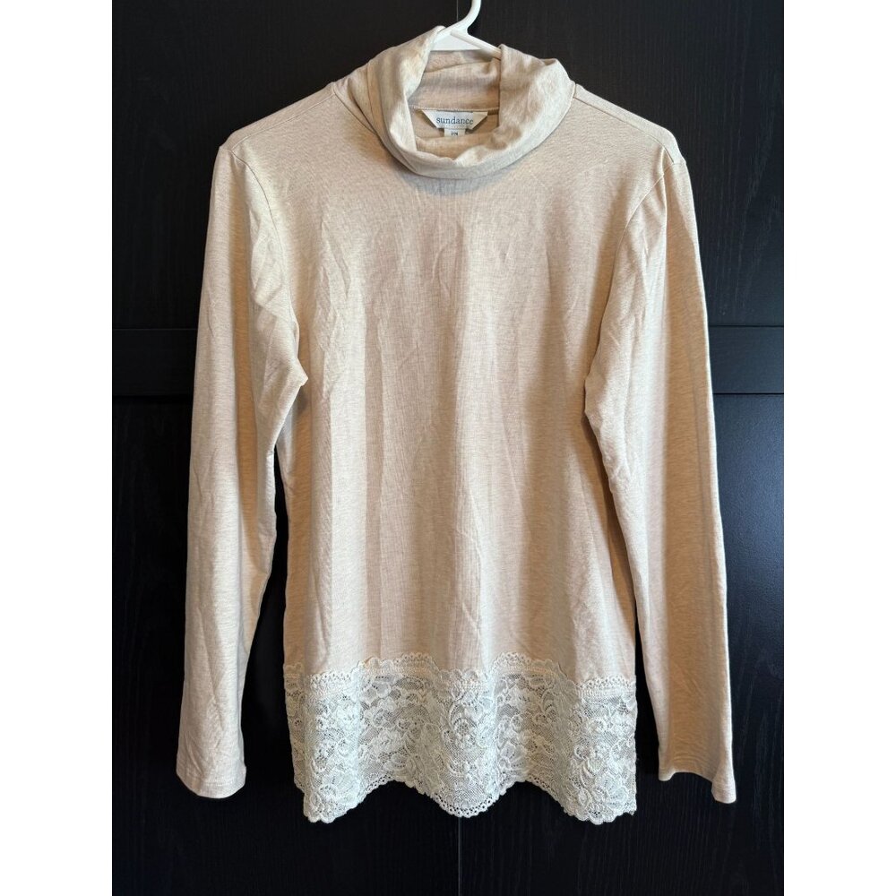 Sundance Pullover Cowl Neck Long Sleeve Lace Trim Blouse Med Petite Casual Cozy
